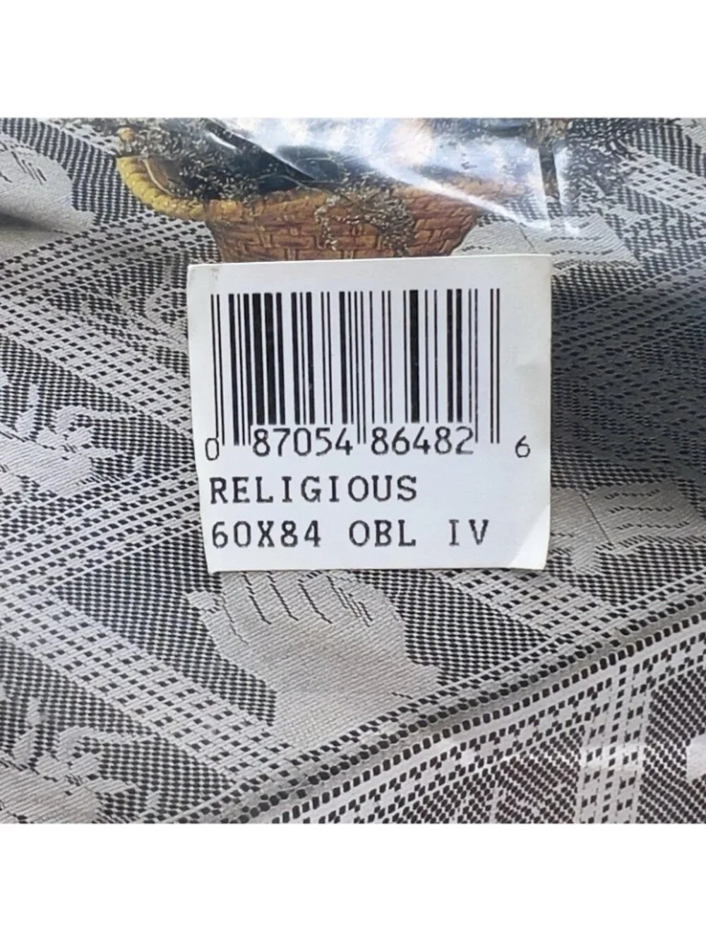 Religious Lace Tablecloth Ivory Oblong 60” X 84” Church Bible Cross Pray NWT VTG